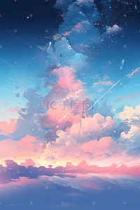 梦幻唯美天空插画场景自然风景