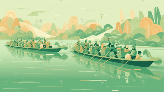 比赛幕布插画图片_中国传统古典节日端午节划龙舟比赛