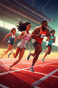 跑步竞技插画图片_体育运动奥运会田径赛场运动员竞技插画