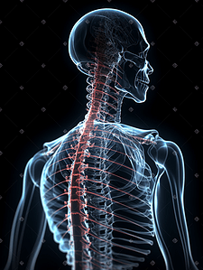 人体部头线稿插画图片_人体颈椎和脊柱部位关节透视图
