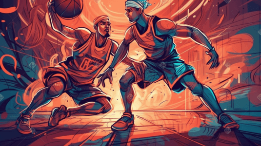 体育播报插画图片_彩色体育篮球运动插画