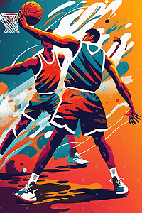 篮球插画图片_美式欧美动感渐变多彩运动篮球插画