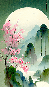 桃花节体插画图片_谷雨插画春季唯美桃花