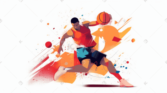 踢足球的运动员插画图片_彩色体育篮球运动插画