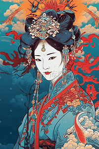 日式插花插画图片_日式和风美女人物