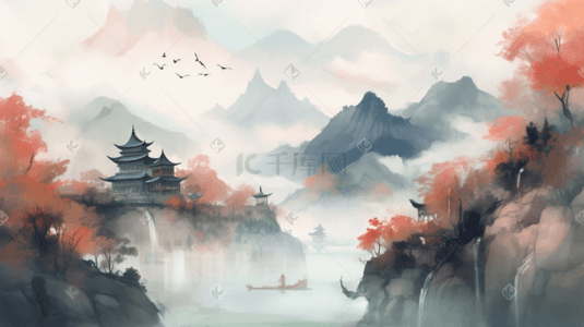 国风国潮建筑插画图片_中国风插画国潮建筑风景