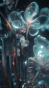 玻璃琉璃质感花朵植物场景