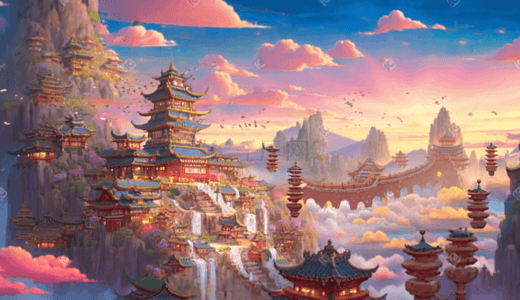 国风国潮建筑插画图片_彩色传统古典中国风国潮建筑风景