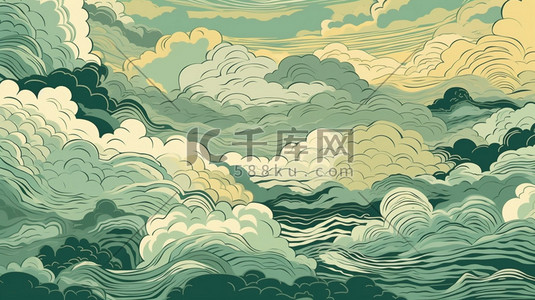 敦煌美学插画图片_国潮中国风敦煌山水壁画插画背景