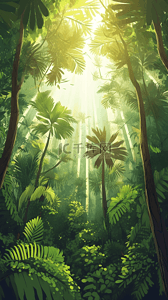 春夏热带森林椰子树场景