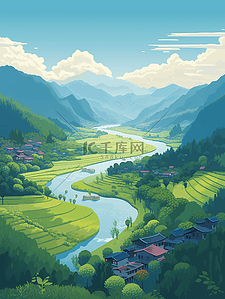 大自然插画图片_夏季唯美大自然风景