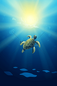 海龟插画图片_深海里游泳的海龟