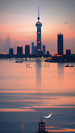 上海城市建筑风景插画扁平风卡通