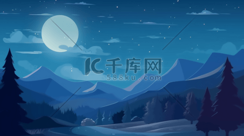 夜晚夜景月亮树木背景