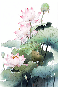 澳门金莲花插画图片_手绘国风莲花荷花夏天水彩