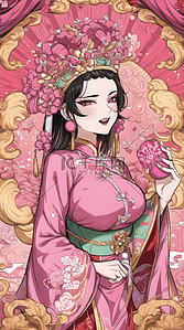 戏剧门票插画图片_粉色国潮戏剧潮流女