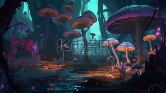 蘑菇插画图片_童话世界蘑菇森林