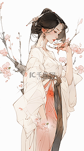 水彩渐变插画图片_渐变水彩汉服美女