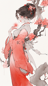 美女军令状插画图片_渐变水彩汉服美女