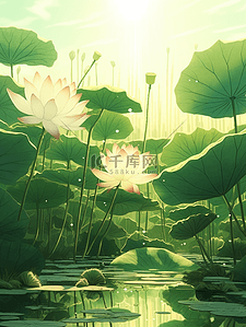 网页漂浮元素插画图片_立夏背景插画荷花元素(23)