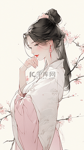 渐变流体纹理插画图片_渐变水彩汉服美女