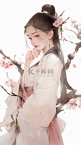 水彩渐变插画图片_渐变水彩汉服美女