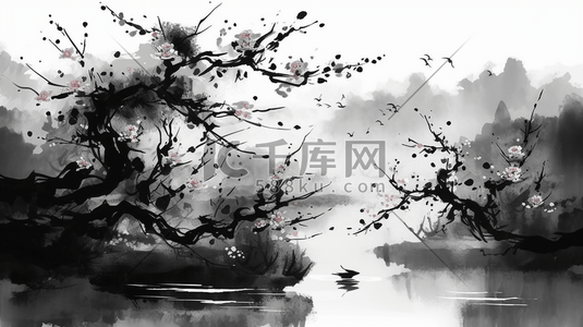 传统风格插画图片_中国传统风格水墨画花枝