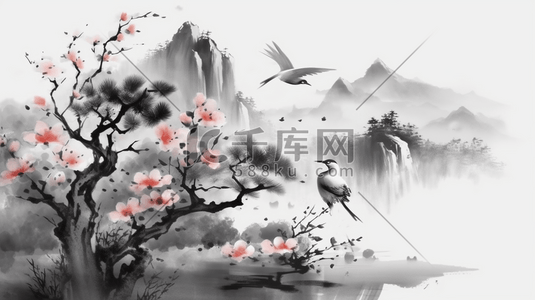 传统中国传统风格插画图片_中国传统风格水墨画花枝
