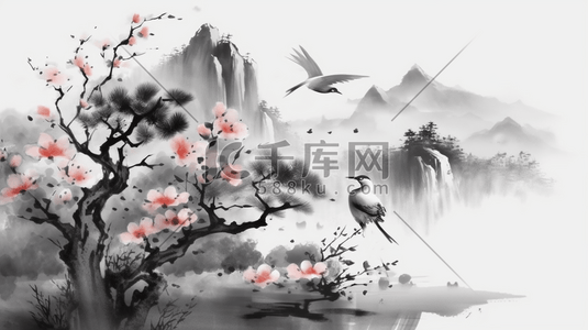 传统风格插画图片_中国传统风格水墨画花枝