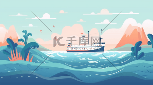 创意海洋游船插画
