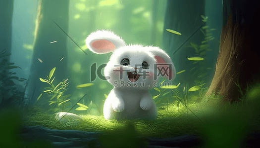 可爱动物卡通动物插画图片_一只卡通可爱的小白兔动物