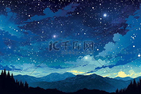 曲线光线插画图片_纯粹星空梦幻星星天空夜晚多彩光线插画