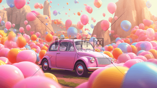 汽车背景插画图片_可爱的粉色汽车出行