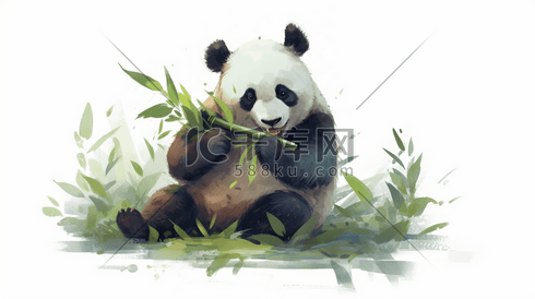 吃竹子的国宝熊猫动物插画