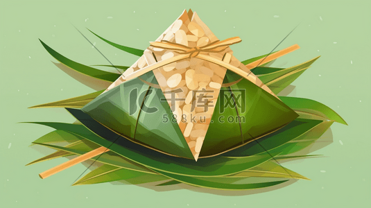 三角形图插画图片_一种用竹叶或芦苇叶包裹的糯米制成的三角粽子