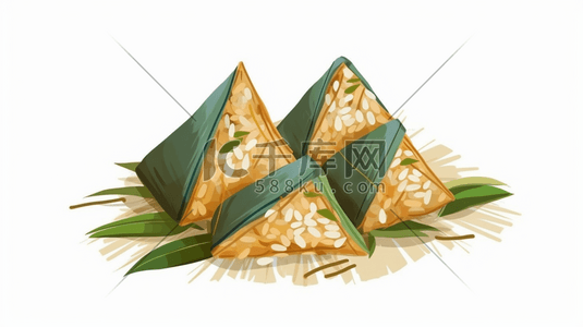 三角形图插画图片_用竹叶或芦苇叶包裹的糯米三角饺子