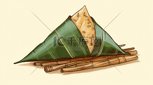三角形图插画图片_一种用竹叶或芦苇叶包裹的糯米制成的三角粽子