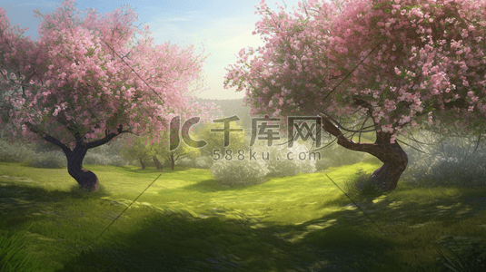 春季樱花树数字艺术插画
