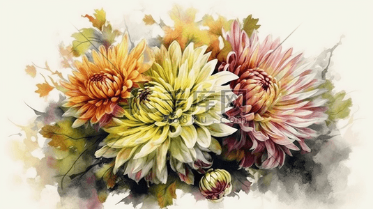 花茶插画图片_手绘水彩花卉菊花数字艺术插画