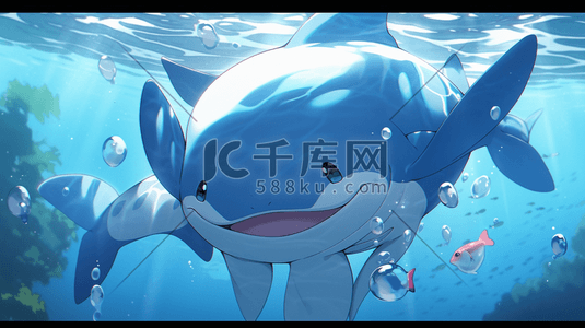 梦幻动物梦幻鲸鱼插画图片_可爱蓝色鲸鱼插画