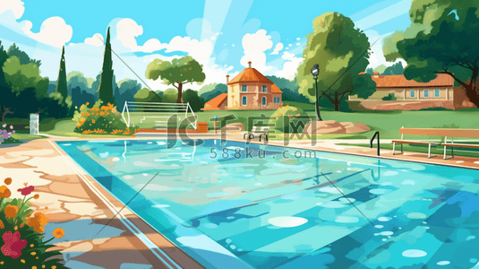 夏天泳池清凉插画