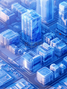 城市科技蓝色科技插画图片_数字化城市蓝色科技风玻璃大数据工业机械