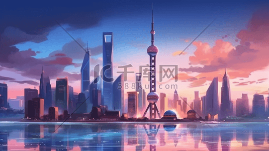 相约上海插画图片_上海城市特色景点建筑