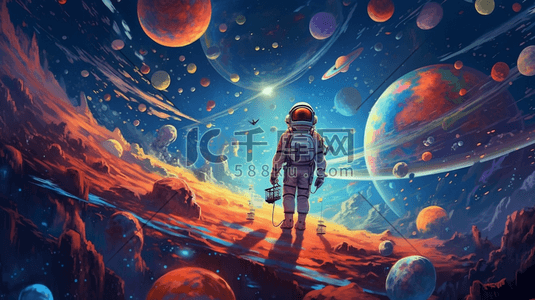 手表插画图片_宇航员太空火箭星球科普