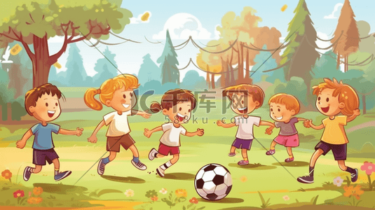 一群奶牛插画图片_一群孩子在踢足球