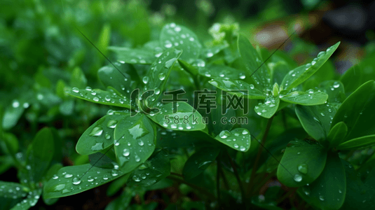 春季谷雨绿色叶子花开雨滴自然数字艺术