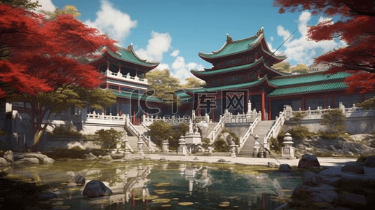 国风古代建筑插画图片_传统古典中国风古代建筑风景