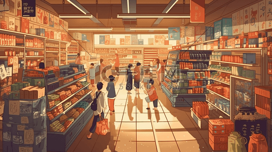 消费入座插画图片_商场超市购物消费场景