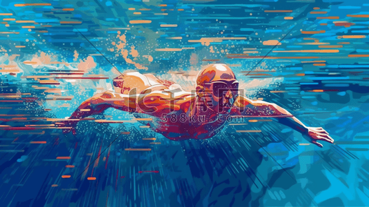 体育运动游泳插画图片_体育运动奥运会游泳运动员多彩插画