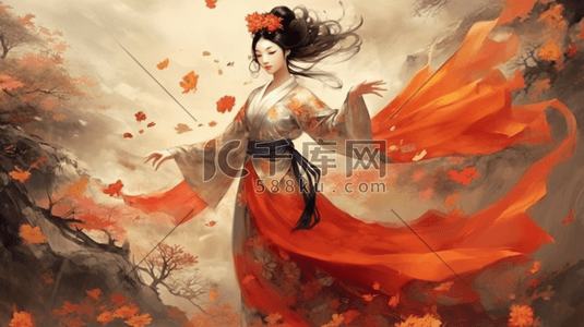 黑白古风插画图片_中国风古风古典美女人物